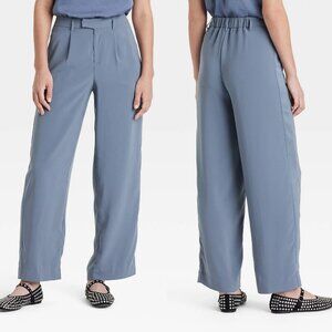 Size 6 - Womens High-Rise Satin Side Striped Straight Trousers - A New Day Blue